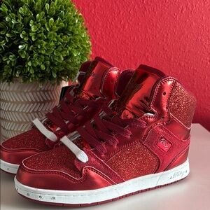 Pastry Red High-Top Sneakers with Glitter Accents